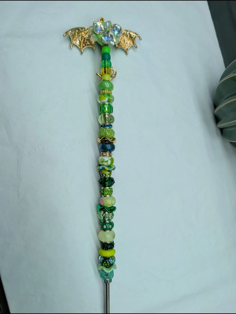 Hand Made Fairy Wand/Plant/Garden Stake W/Green Dragon Topper